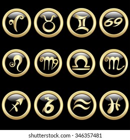 Set zodiac sign in oval frame, vector Illustration. Pisces zodiac sign in circle frame, vector Illustration. Contour icon.