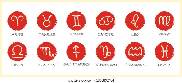 Set of zodiac sign. Vector brush logo. Horoscope calendar 2021 concept. Isolated symbol. Illustration