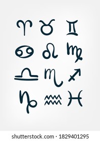 set zodiac sign vector single one line isolated design element