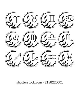 Set of zodiac signs, astrology horoscope. Esoteric signs.