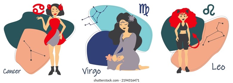 Set of zodiac signs. Constellations girls.