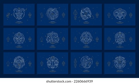 Conjunto de signos de zodiaco con descripción de características personales