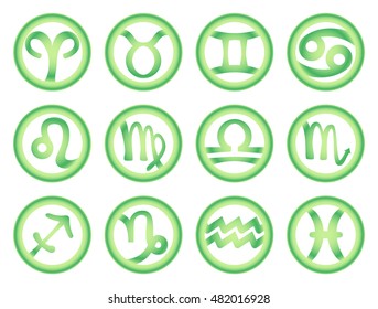 Set of zodiac signs in green color. Vector illustration