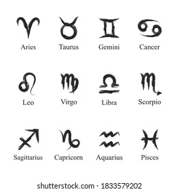 Set of zodiac signs in grunge style for astrology or horoscope. - Shutterstock ID 1833579202