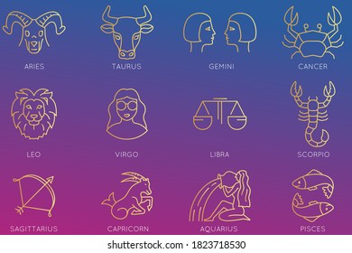 Vector Set Astrological Symbols Zodiac Constellations Stock Vector ...