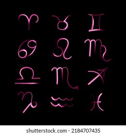 Set of zodiac signs with neon effect.