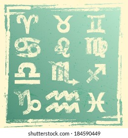 set of zodiac signs on green background. Horoscope . Vector illustration.