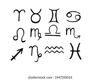 set of zodiac signs on white background