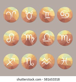 Set of zodiac signs round buttons. Hand written symbols of astrology circle. Web elements, horoscope symbols vectors.