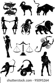 Set of Zodiac signs silhouettes