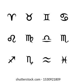 Set of zodiac signs and symbols. Horoscope, astrology icons. Twelve constellations isolated on white background. Vector.