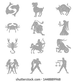 Set of zodiac signs, zodiac symbols, linear drawing, zodiac signs in black lines on a white background, vector illustration, eps 10