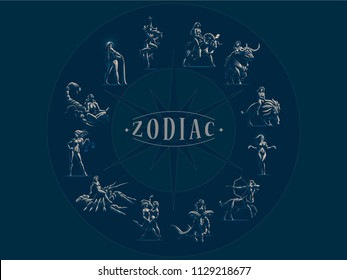 Set of Zodiac signs. Vector illustration.