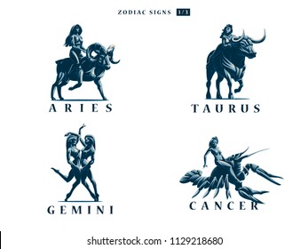 Set of Zodiac signs. Vector illustration.