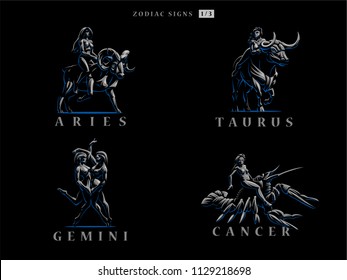 Set of Zodiac signs. Vector illustration.