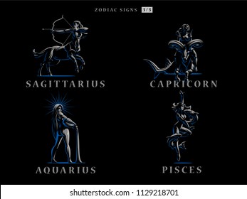 Set of Zodiac signs. Vector illustration.