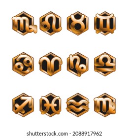 Set of zodiac signs vector illustration. Golden icons isolated on white background