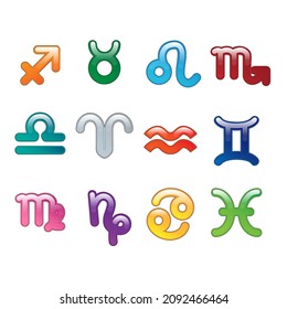 Set of zodiac signs vector illustration. Colourful  icons isolated on white background