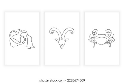 set of zodiac single line art , continuous line. for logo design and prinable