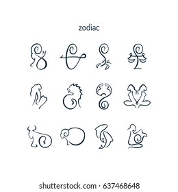 Set of zodiac slim icons. Vector illustration.