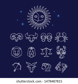 Set of zodiac symbol minimal cartoon line style.