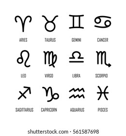 Set of zodiac symbols, black flat icons on the white background