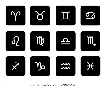 Set of zodiac symbols, black icons on the white background