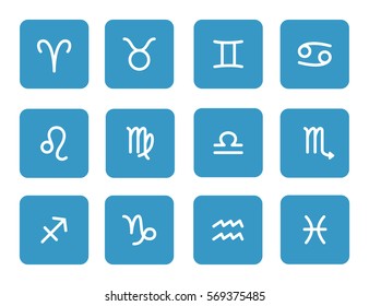 Set of zodiac symbols, blue icons on the white background