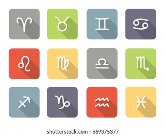 Set of zodiac symbols, colored icons with shadow on the white background
