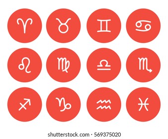 Set of zodiac symbols, coral icons on the white background