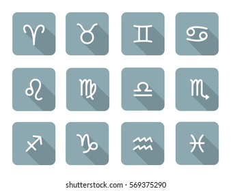 Set of zodiac symbols, gray blue icons with shadow on the white background