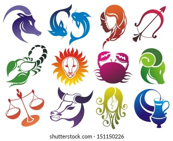 Set of Zodiac symbols. Isolated on white