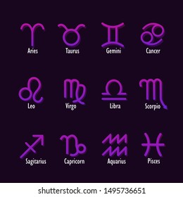 set of zodiac vector. zodiac sign vector. horoscope symbols. twelve constellations.