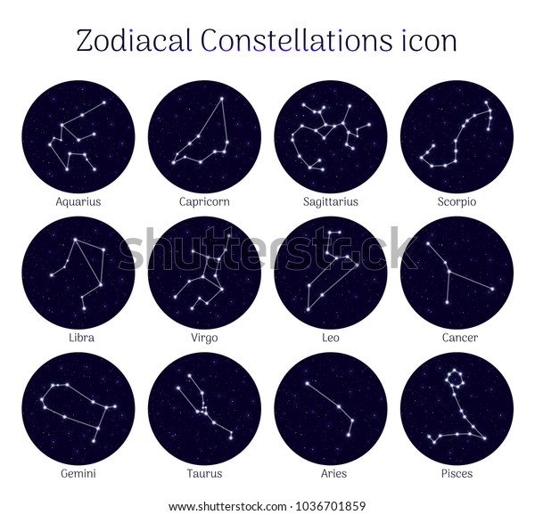Set Zodiacal Constellations Round Night Sky Stock Vector (Royalty Free ...