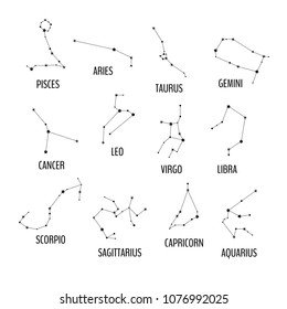 Set of zodiacal signs constellations isolated on white background. Vector illustration for your graphic design.