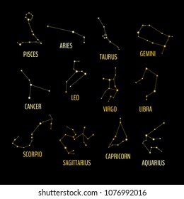 Set of zodiacal signs constellations. Vector illustration for your graphic design.