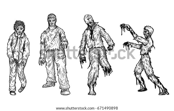 Set of zombie by hand drawing.Zombie vector in halloween.Dead man