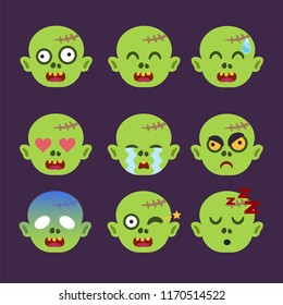 Set of Zombie Emoticon Sticker Isolated