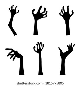 Set of zombie hand extended from the ground. Human arm. For halloween party decoration