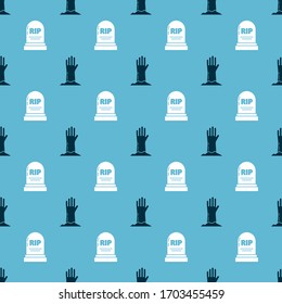 Set Zombie hand  and Tombstone with RIP on seamless pattern. Vector