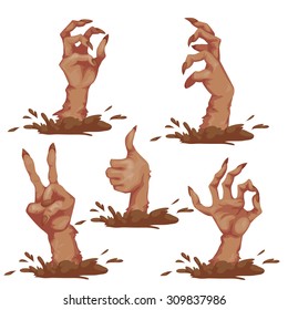 Set of zombie hands for Halloween Party. Vector illustration.