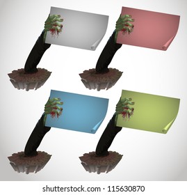 set of zombie hands holding blank banners
