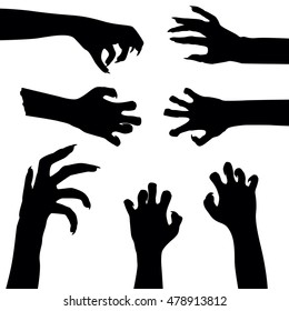 Set of zombie hands isolated on white background, vector illustration