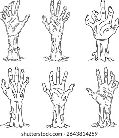 Set of Zombie Hands Rising – Halloween Line Art Vector Collection