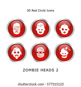 Set Zombie Head 2 3d Red Circle Icons Web Designers Mobile User Interface Designers