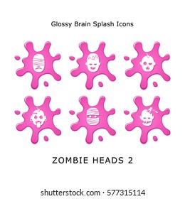 Set Zombie Head 2 Glossy Brain Splash Icons Web Designers Mobile User Interface Designers