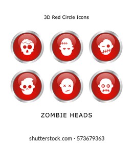 Set Zombie Head 3d Red Circle Icons Web Designers Mobile User Interface Designers