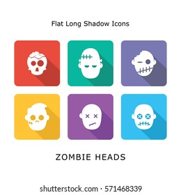 Set Zombie Head Flat Icons Web Designers Mobile U i Designers