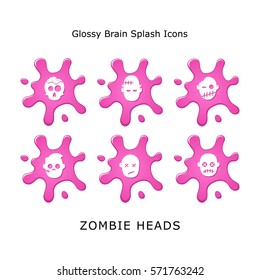 Set Zombie Head Glossy Brain Splash Icons Web Designers Mobile U i Designers