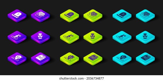 Set Zombie mask, Tombstone with RIP written, hand, Candy, Chocolate bar and  icon. Vector